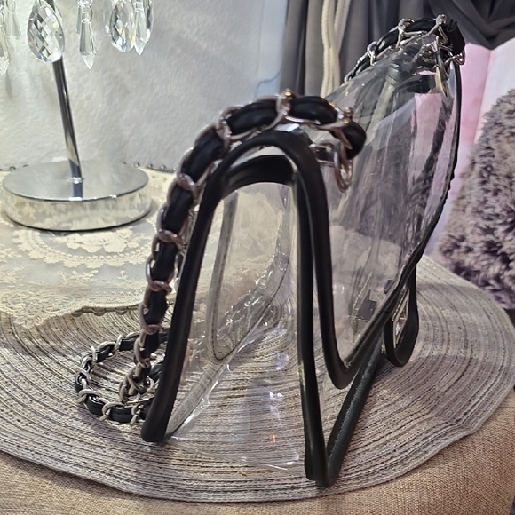 Black Transparent Shoulder Bag with Chain Strap - Picture 9 of 9